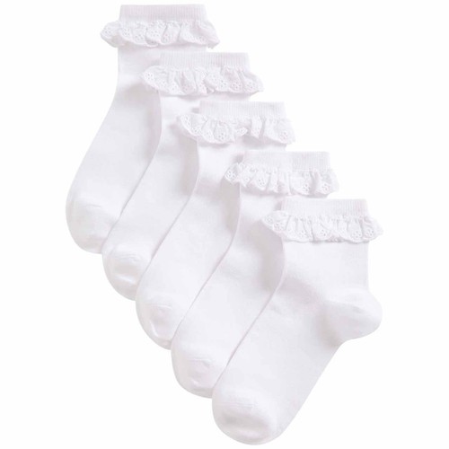 M&S Girls, Frill Socks, Size 4-7 Large, White