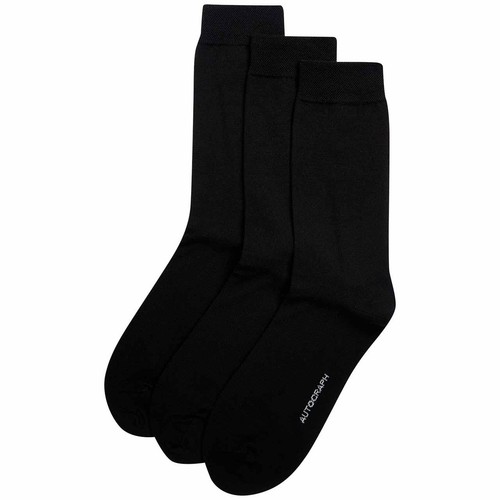 M&S Mens Autograph 3pk Merino Wool Blend Socks, 6-8, Black
