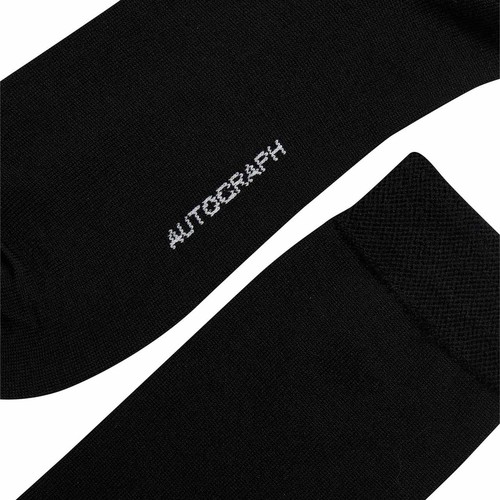 M&S Mens Autograph 3pk Merino Wool Blend Socks, 9-12, Black thumbnail 2