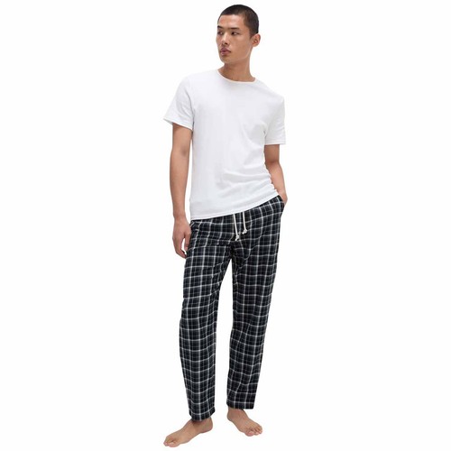 M&S Mens Pure Cotton Checked Loungewear Bottoms 2XL Navy thumbnail 2