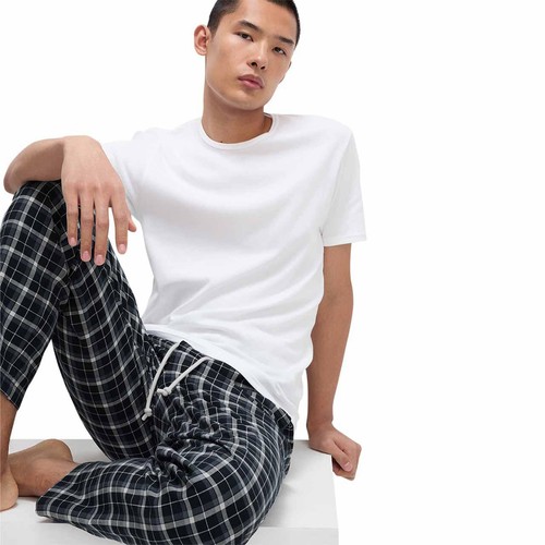 M&S Mens Pure Cotton Checked Loungewear Bottoms 2XL Navy thumbnail 4