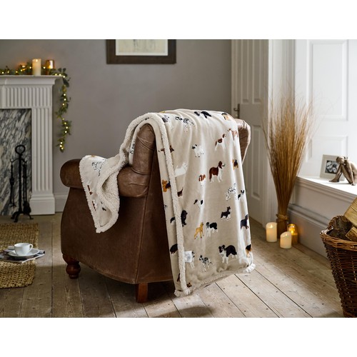 Deyongs Mixed Dogs Oatmeal Sherpa Throw thumbnail 2