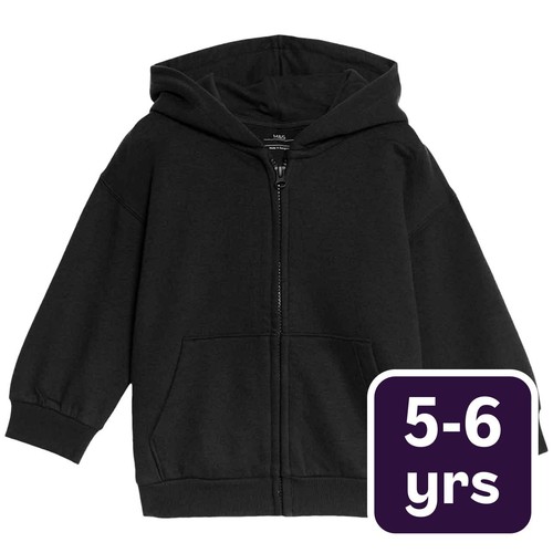 M&S Boys Zip Hoodie, 5-6, Years, Black