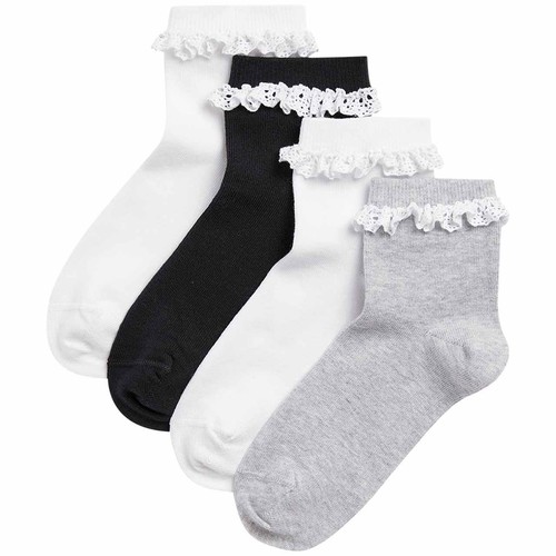 M&S Girls Cotton Rich Frill Socks 12.5 - 3.5 Large Grey