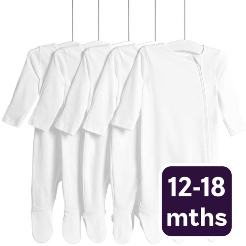 M&S Core Zip Footed Sleepsuit, 12-18 Months, White
