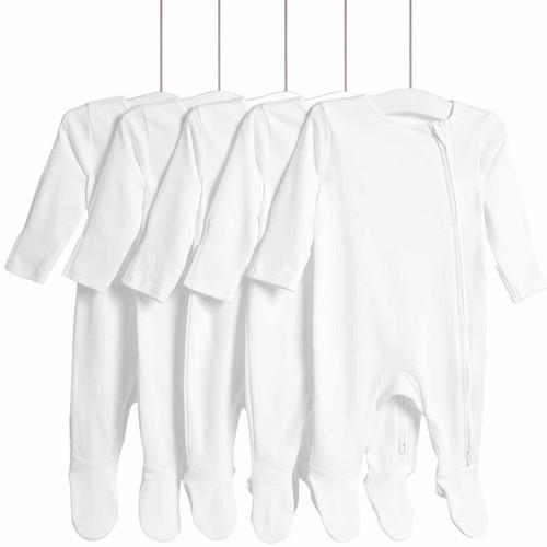 M&S Core Zip Footed Sleepsuit, 12-18 Months, White thumbnail 2