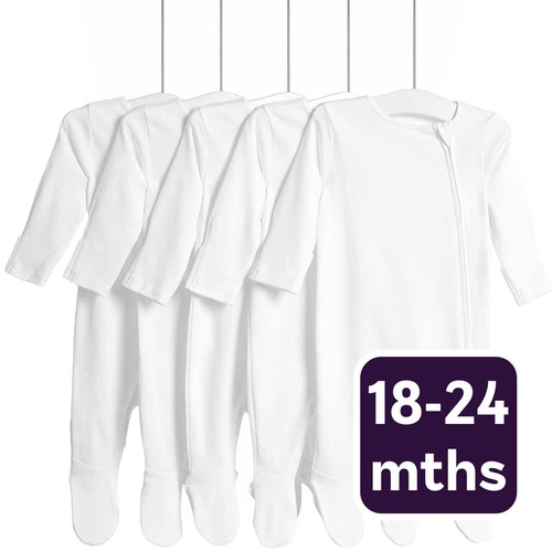 M&S Core Zip Footed Sleepsuit, 18-24 Months, White