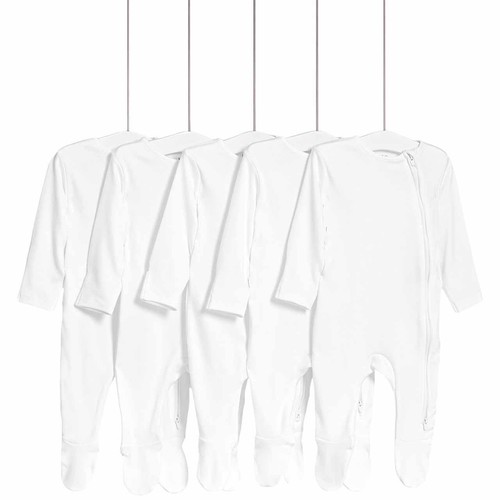 M&S Core Zip Footed Sleepsuit, 18-24 Months, White thumbnail 3