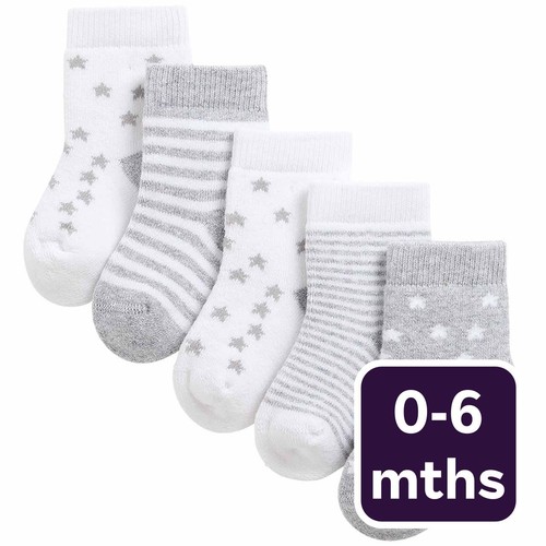M&S Terry Stars Socks, 0-6 Months, Grey