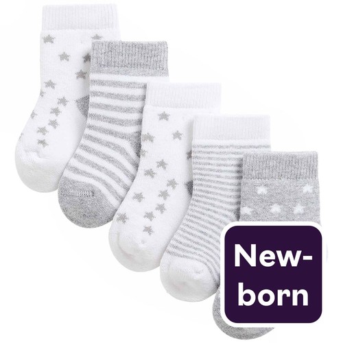 M&S Terry Stars Socks, Newborn, Grey
