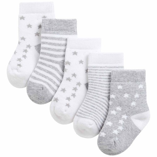 M&S Terry Stars Socks, Newborn, Grey thumbnail 2