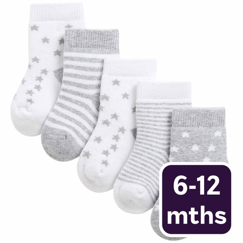M&S Terry Stars Socks, 6-12 Months, Grey