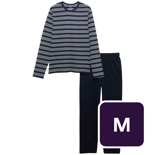 M&S Pure Cotton Striped Pyjama Set, M, Navy