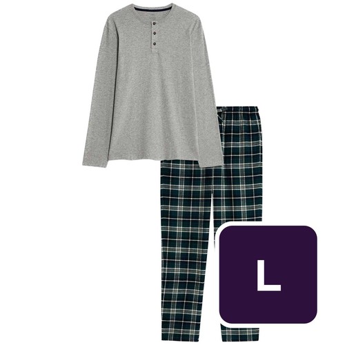 M&S Cotton Pyjama Set, L, Grey