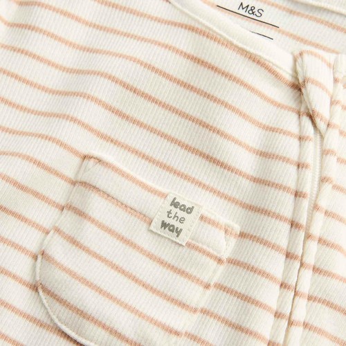 M&S Pocket Paris Zip Footed Sleepsuit, 6-9 Months, Oatmeal thumbnail 2
