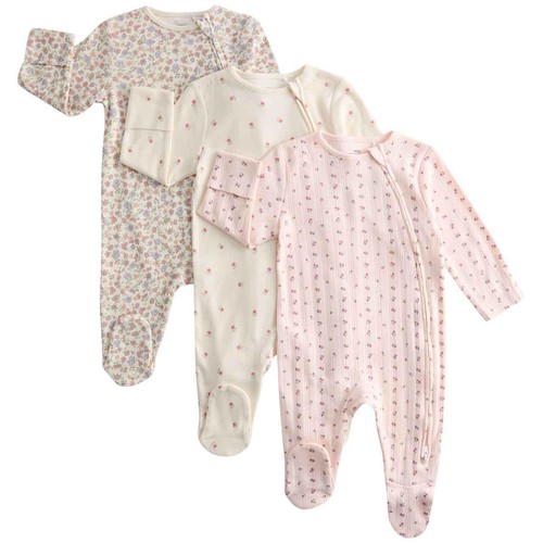 M&S Autumnal Floral Popper Footed Sleepsuit, 18-24 Months, Pale Blush