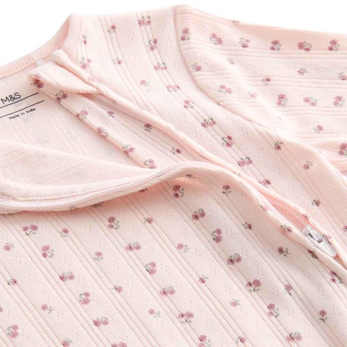M&S Autumnal Floral Popper Footed Sleepsuit, 18-24 Months, Pale Blush thumbnail 3
