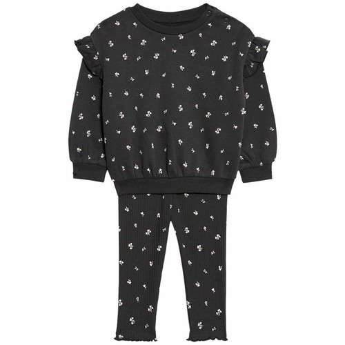 M&S Floral Sweat Outfit, 0-3 Months, Grey thumbnail 2