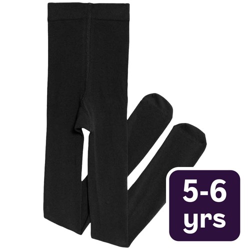 M&S Girls Cotton Rich School Tights, 5-6 Years, Black