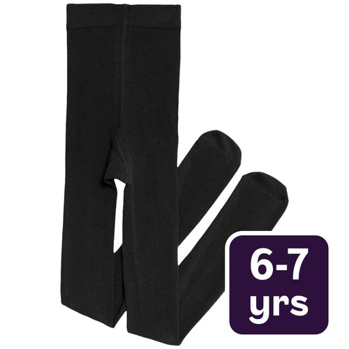 M&S Girls Cotton Rich School Tights, 6-7 Years, Black