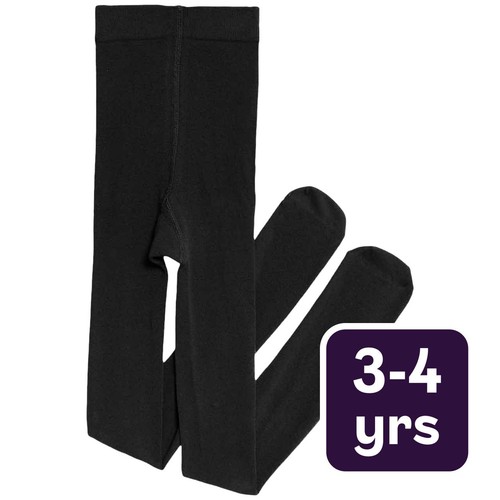 M&S Girls Cotton Rich School Tights, 3-4 Years, Black