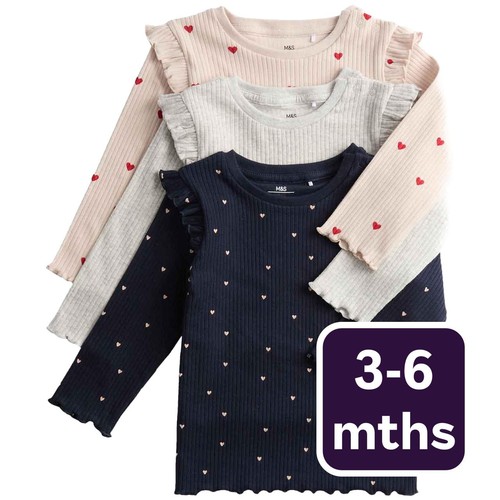 M&S Heart Frill Tops, 3-6 Months, Navy
