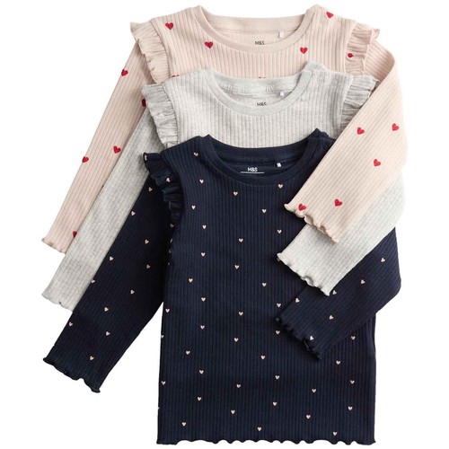 M&S Heart Frill Tops, 3-6 Months, Navy thumbnail 2