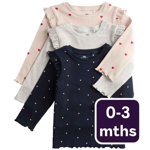 M&S Heart Frill Tops, 0-3 Months, Navy