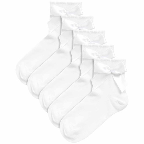 M&S Girls, Cotton Rich Ankle Bow Socks, Size 6-8 Small, White