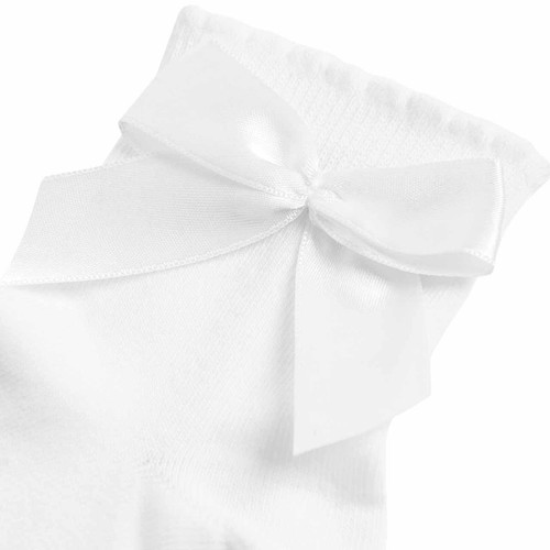 M&S Girls, Cotton Rich Ankle Bow Socks, Size 6-8 Small, White thumbnail 2