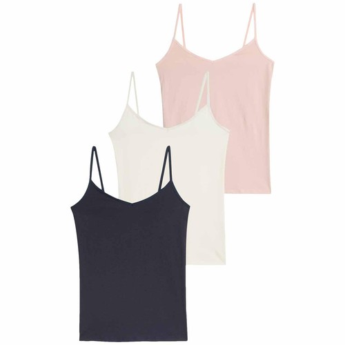 M&S Womens Cotton Rich Strappy Vests, 12, Navy thumbnail 2