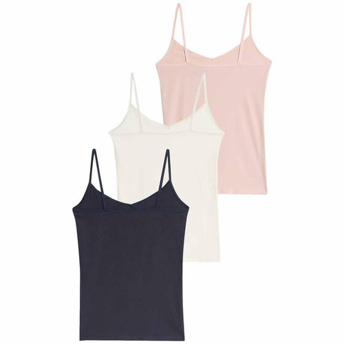 M&S Womens Cotton Rich Strappy Vests, 12, Navy thumbnail 3