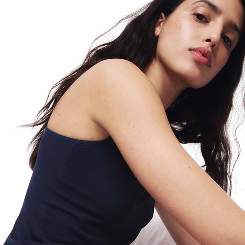 M&S Womens Cotton Rich Strappy Vests, 12, Navy thumbnail 6