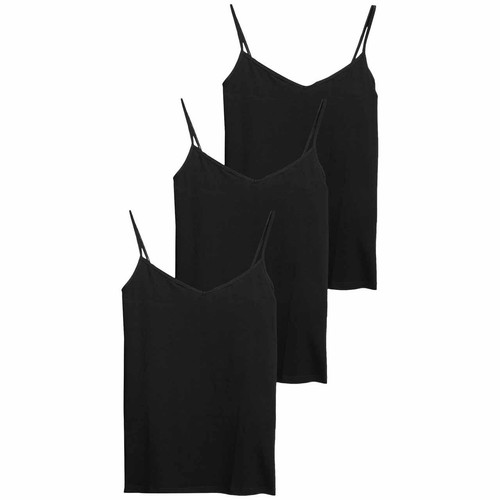 M&S Womens Cotton Rich Strappy Vests, 16, Black thumbnail 2