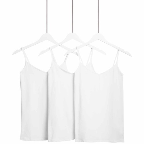 M&S Womens Cotton Rich Strappy Vests, 10, White