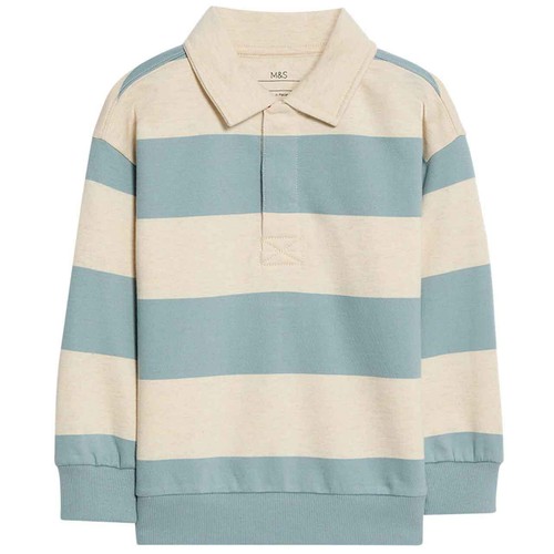 M&S Striped Rugby Sweatshirt, 5-6 Years, Blue thumbnail 2