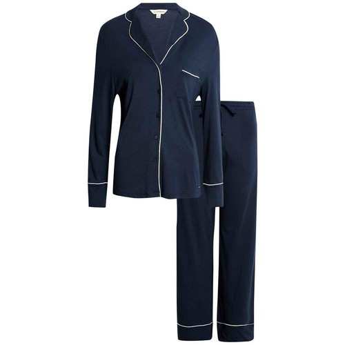 M&S Womens Autograph Cotton Modal Revere Pyjamas, L, Navy thumbnail 2