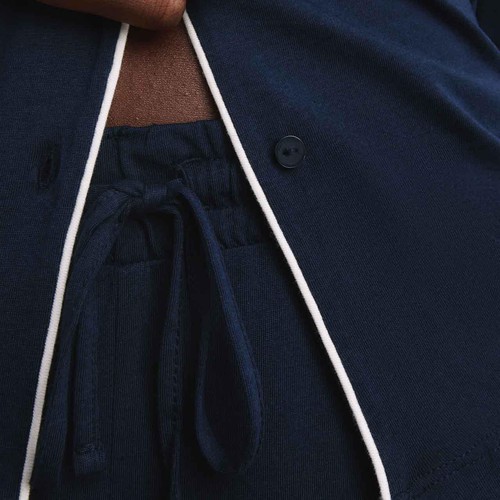 M&S Womens Autograph Cotton Modal Revere Pyjamas, XL, Navy thumbnail 8