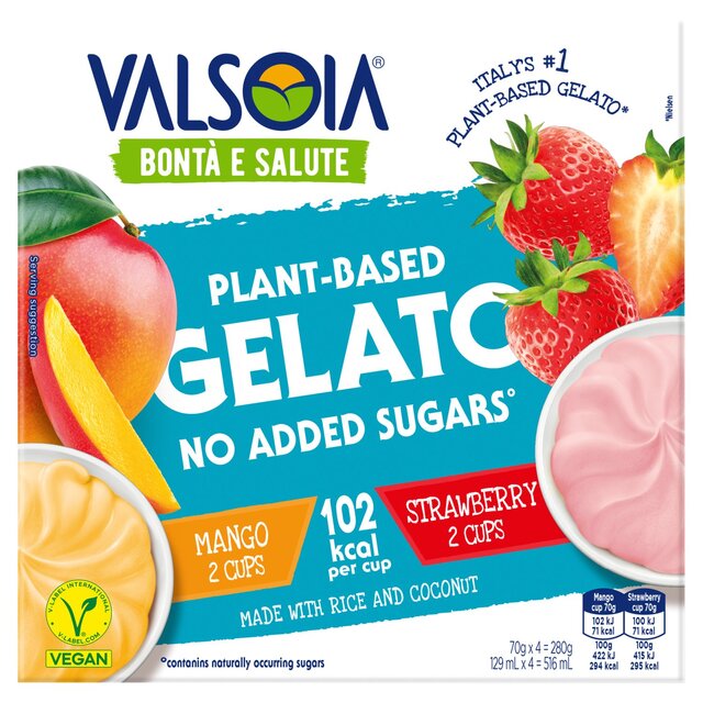 Valsoia No Added Sugar Mango and Strawberry Gelato Mini Cups