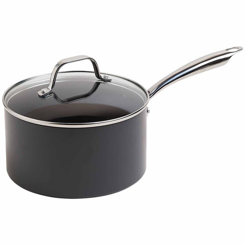 M&S Chef Hard Anodised 20cm Saucepan,Black Mix