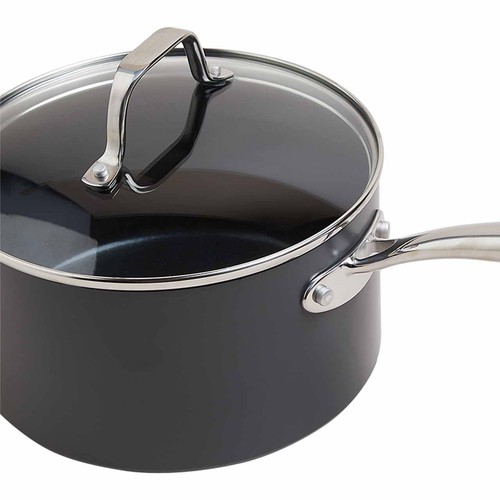 M&S Chef Hard Anodised 20cm Saucepan,Black Mix thumbnail 2