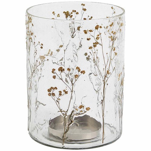 M&S Pressed Flower Hurricane Candle Holder, Clear thumbnail 2