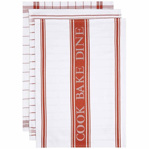 M&S Cotton Rich Striped Tea Towels, Terracotta thumbnail 3