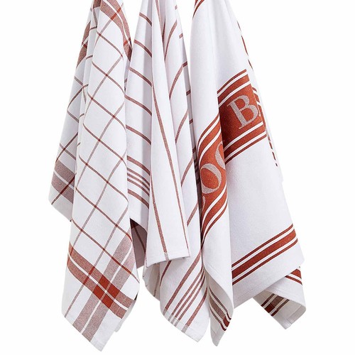 M&S Cotton Rich Striped Tea Towels, Terracotta thumbnail 4