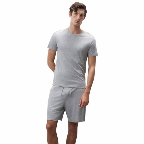 M&S Mens Autograph Pima Cotton Pyjama Shorts, S, Grey Marl thumbnail 3