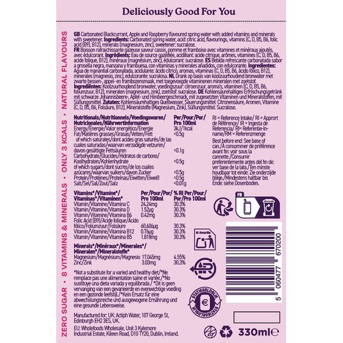 Activit Sparkling Vitamin Water Blackcurrant & Raspberry thumbnail 4