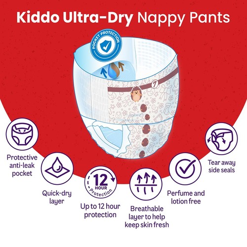 Ocado Kiddo Ultra-Dry Nappy Pants Size 7 (17+kg) thumbnail 4