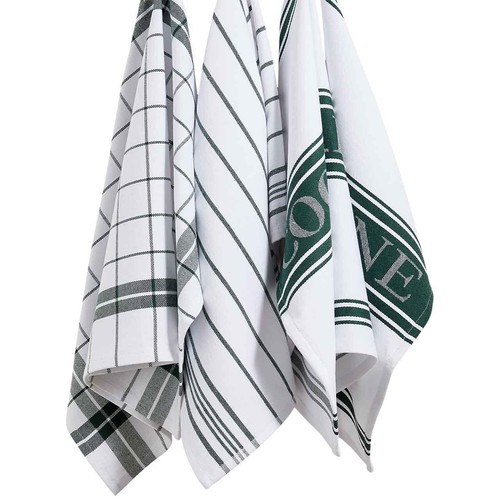 M&S Cotton Rich Striped Tea Towels, Dark Green thumbnail 3