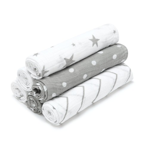 Bloomsbury Mill Organic Muslin Squares, Grey/White, 6 pack thumbnail 4