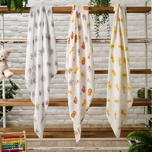 Bloomsbury Mill Organic Muslin Swaddle Blankets, Jungle Cubs. 3 pack thumbnail 4